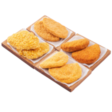 Kipschnitzel
naturel, saté of krokant,
kipburger
of kip cordon bleu
2 pakjes van 2 stuks à 100/125 gram